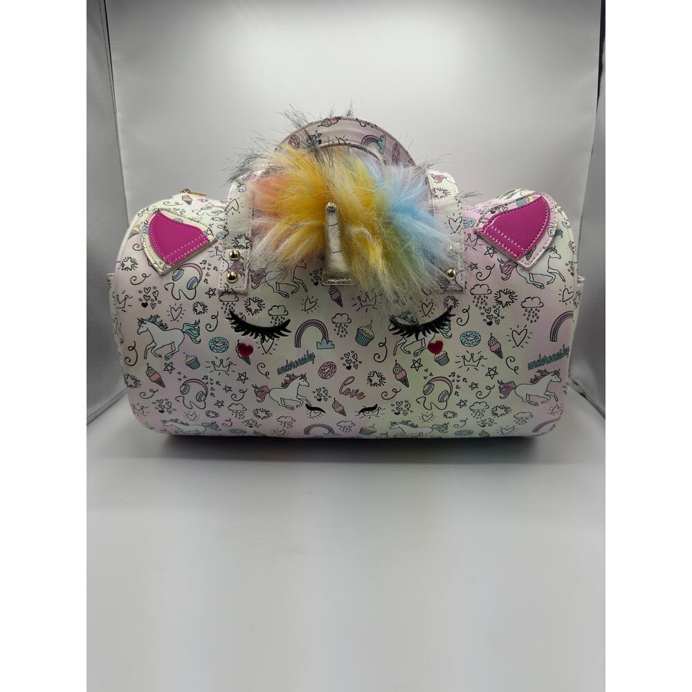Under One Sky Girl Unicorn Duffle Bag Pink White Rainbow Mane Detachable Strap